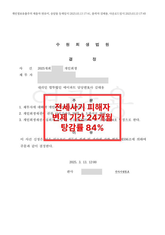 전세사기 피해자 개인회생 성공사례